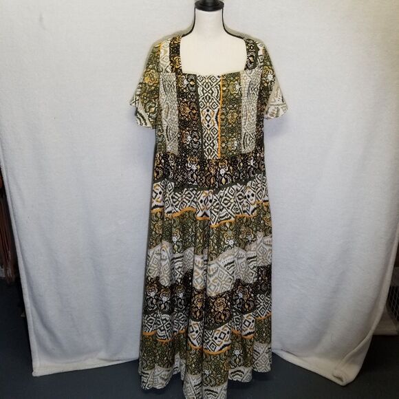 Cato EST 1946 22/24W Dress Maxi Ikat Smocked Top Whimsical Cottagecore Gremlin - Picture 1 of 11